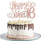 1 PCS Happy Sweet 16 Cake Topper Glitter 16th Birthday Cake Pick Cheers to 16 Years Birthday Cake Decoration for Happy 16th Birt