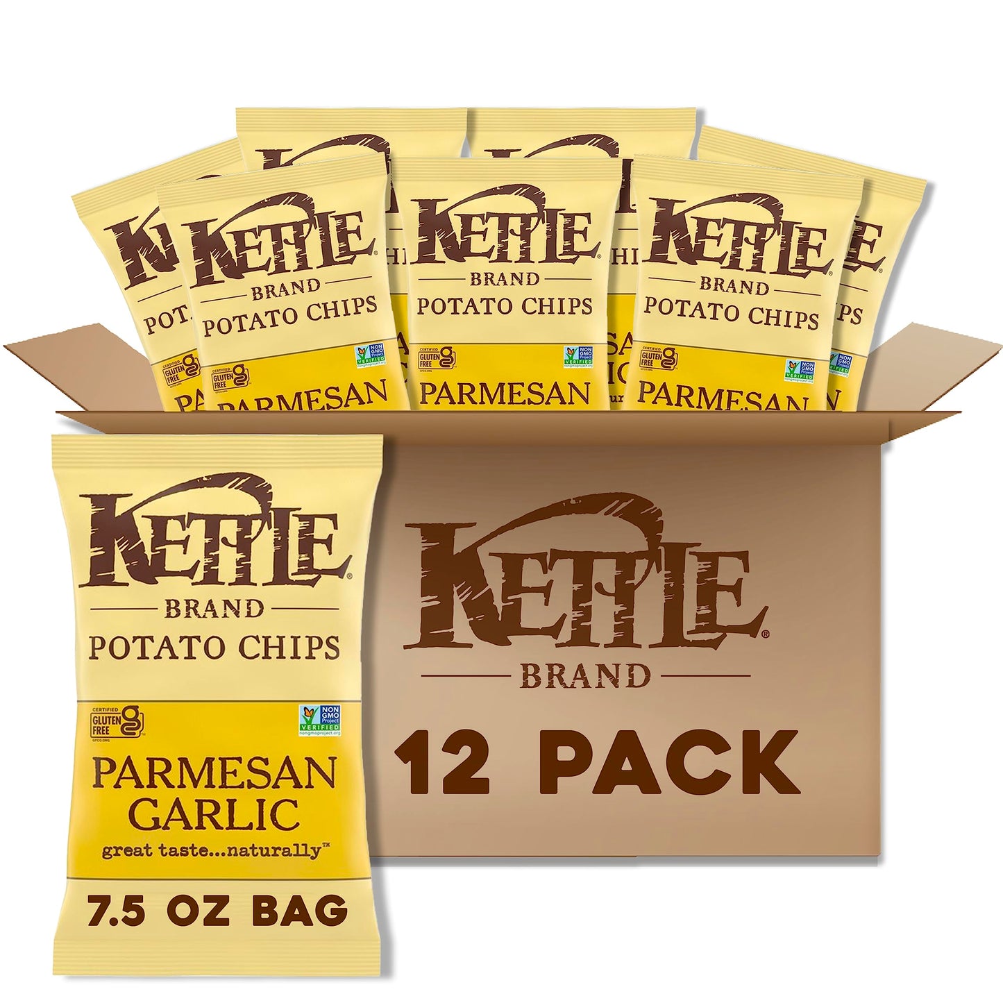 Kettle Brand Potato Chips, Parmesan Garlic Kettle Chips, 7.5 Oz (Pack of 12)