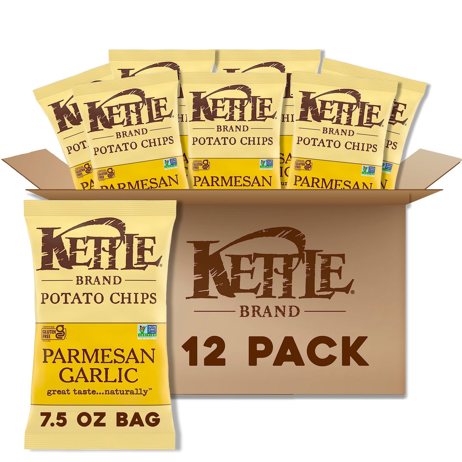 Kettle Brand Potato Chips, Parmesan Garlic Kettle Chips, 7.5 Oz (Pack of 12)