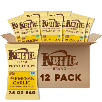 Kettle Brand Potato Chips, Parmesan Garlic Kettle Chips, 7.5 Oz (Pack of 12)