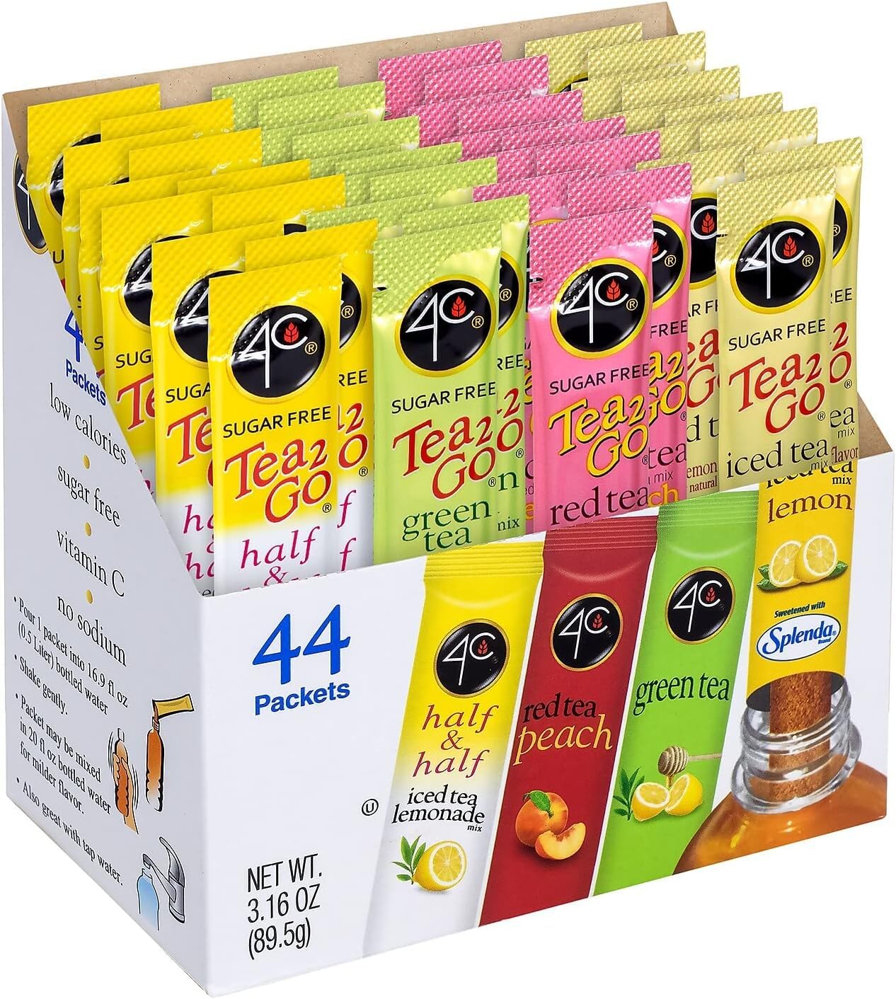 4C Iced Tea Powder Drink Mix Packets, Sugar Free, 44 Count, 3.16 Ounce, White