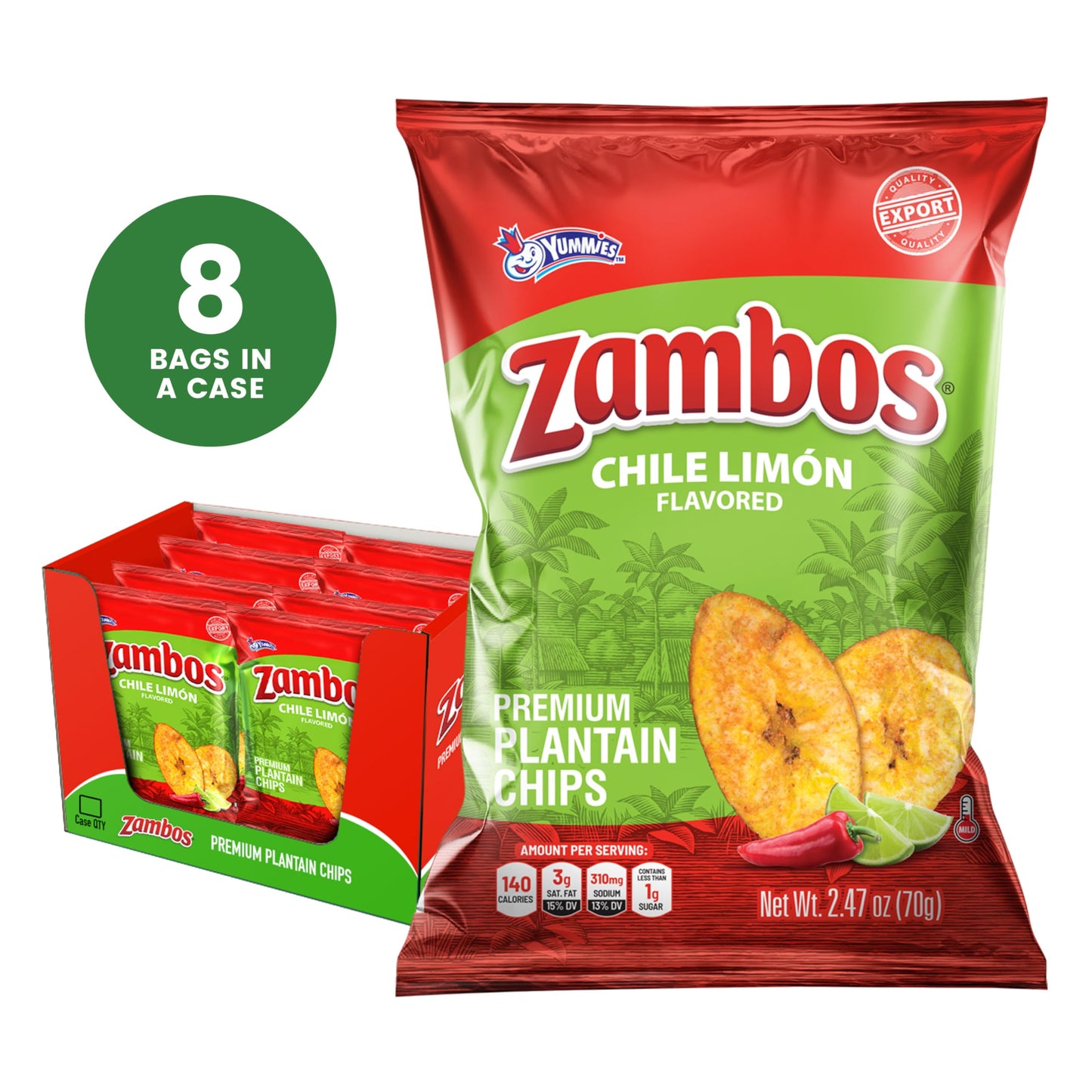 Zambos Plantain Chips, Chile Limon Flavor, 2.47 Oz (Pack of 8)