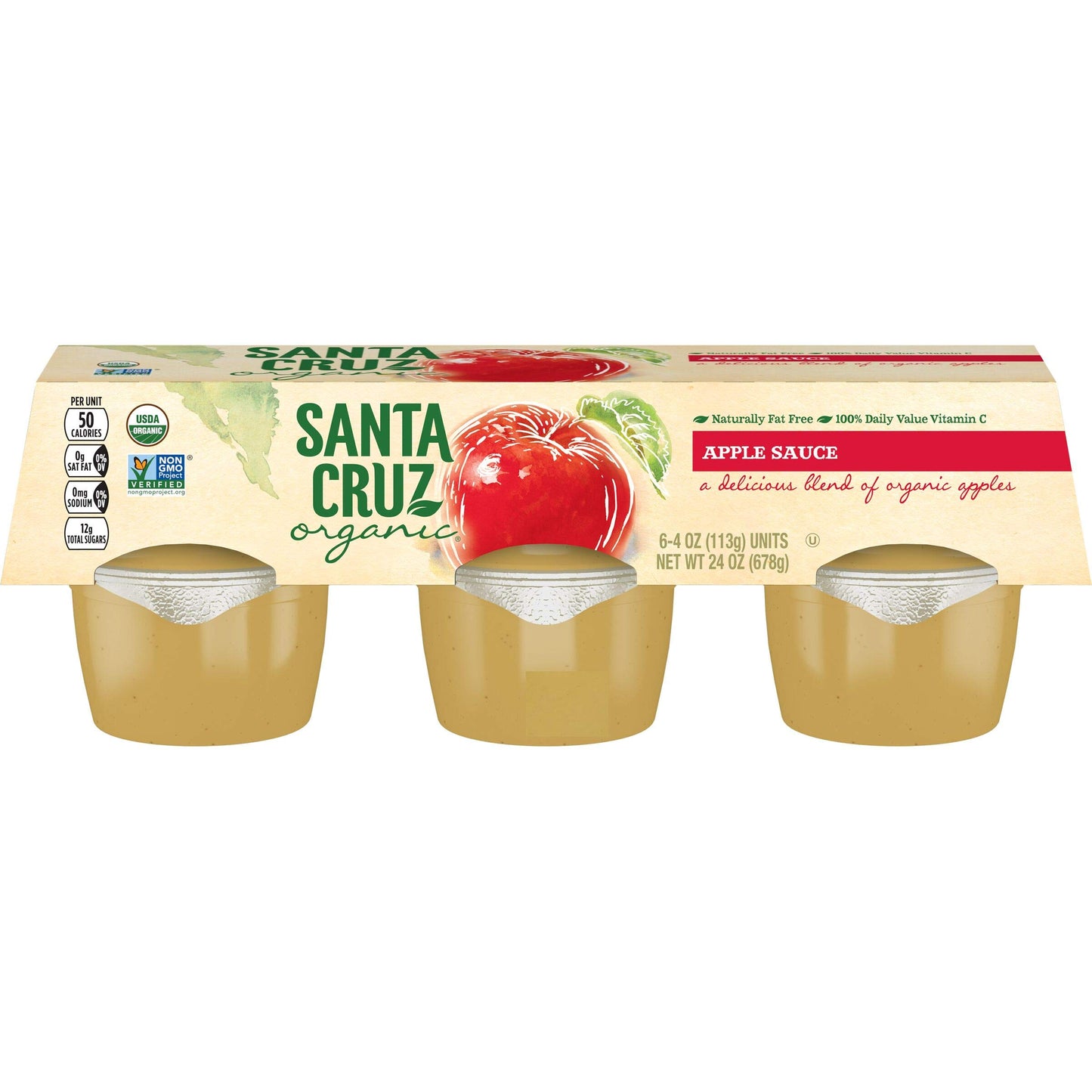Santa Cruz Organic Apple Sauce, 6-4 Ounce Cups