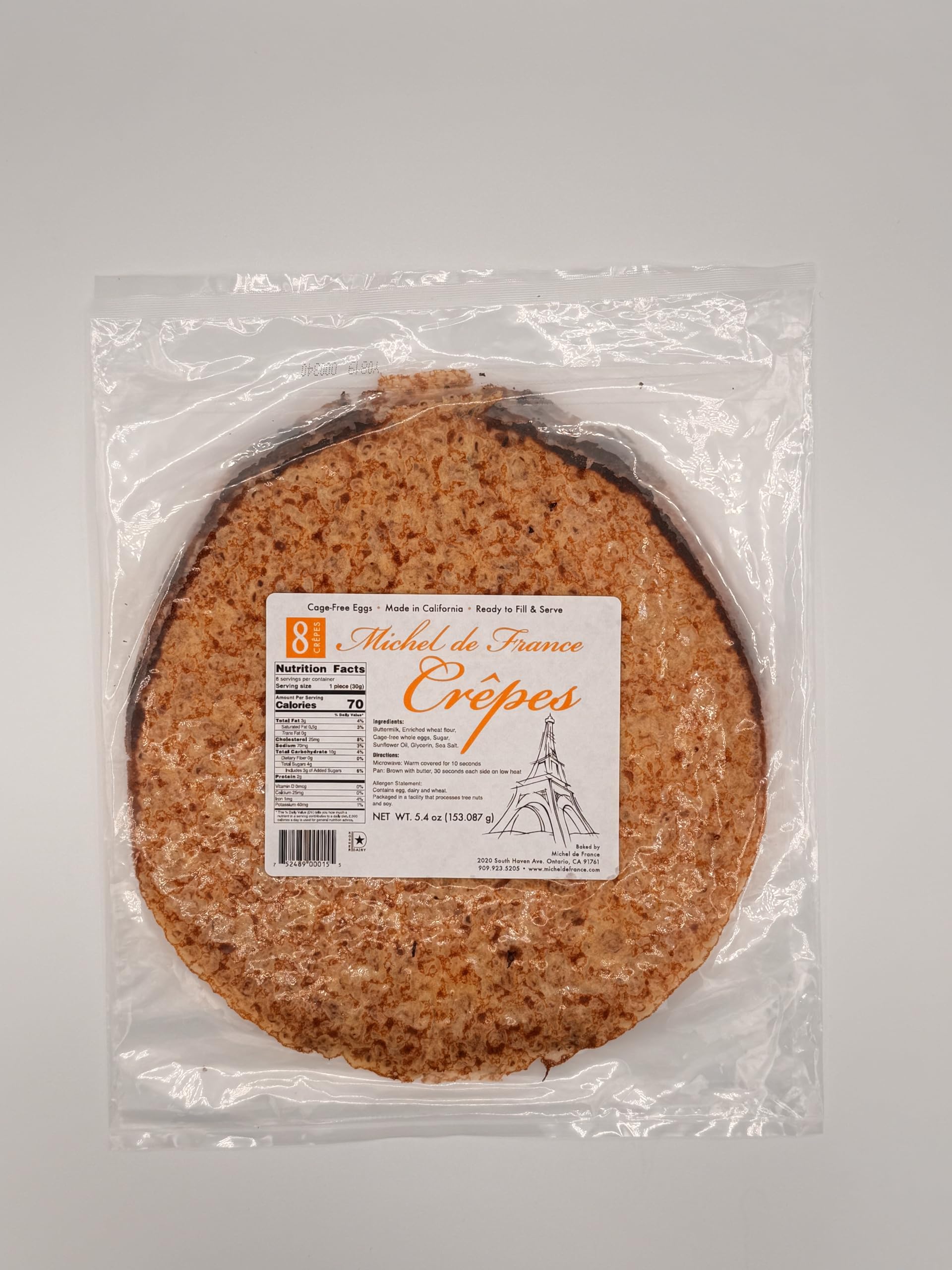 Pop Crepes-Buttermilk Crepes (Pack of 8), NEW PRESENTATION-Same Taste. Made in California, Cage-Free Eggs, Ready to Fill & Serve