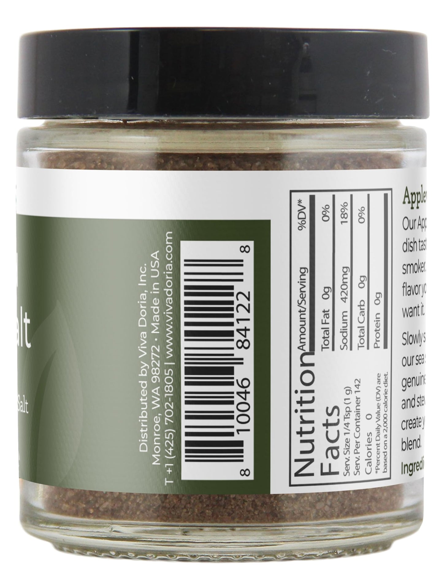 Viva Doria Applewood Smoked Sea Salt, Fine Grain, 5 Oz Glass Jar