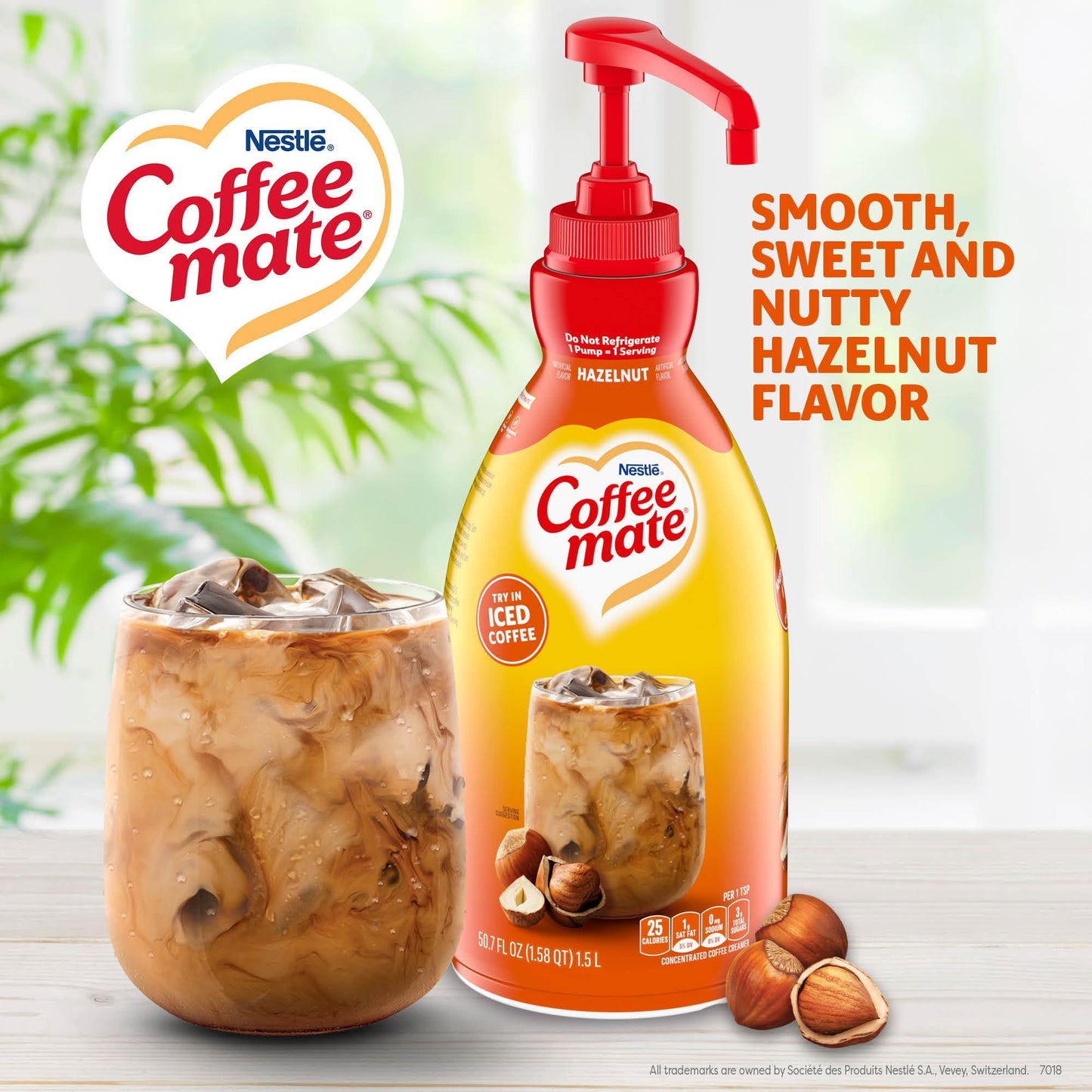 Nestle Coffee Mate Liquid Concentrate 1.5 Liter Pump Bottles, 3 Flavors Sweetened Original, French Vanilla & Hazelnut (Pack Of 3
