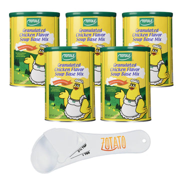 (5 Packs) Totole 454g (1lb) Granulated Chicken Soup Base - Low Sodium, Effortless Dissolving - Bundle with 5-in-1 Measuring Spoo
