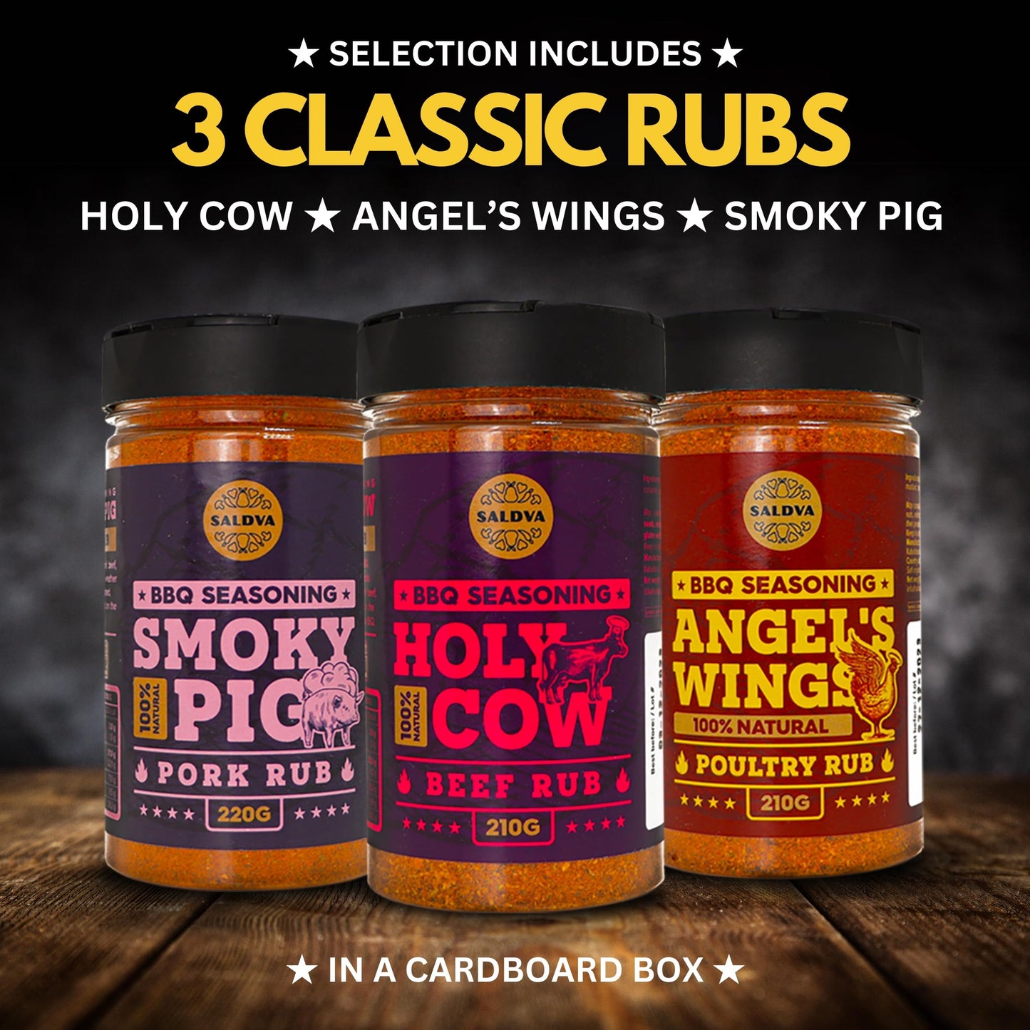 Classic S Of Enhanced Bbq Seasonings - Holy Cow, Angel’S Wings, Smoky Pig Bbq Rubs | Pack Of 3 | 100% Natural | Great Foodie Gift