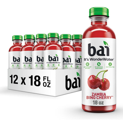 Bai Antioxidant Infused Water Beverage, Zambia Bing Cherry, with Vitamin C and No Artificial Sweeteners, 18 Fluid Ounce Bottle, 