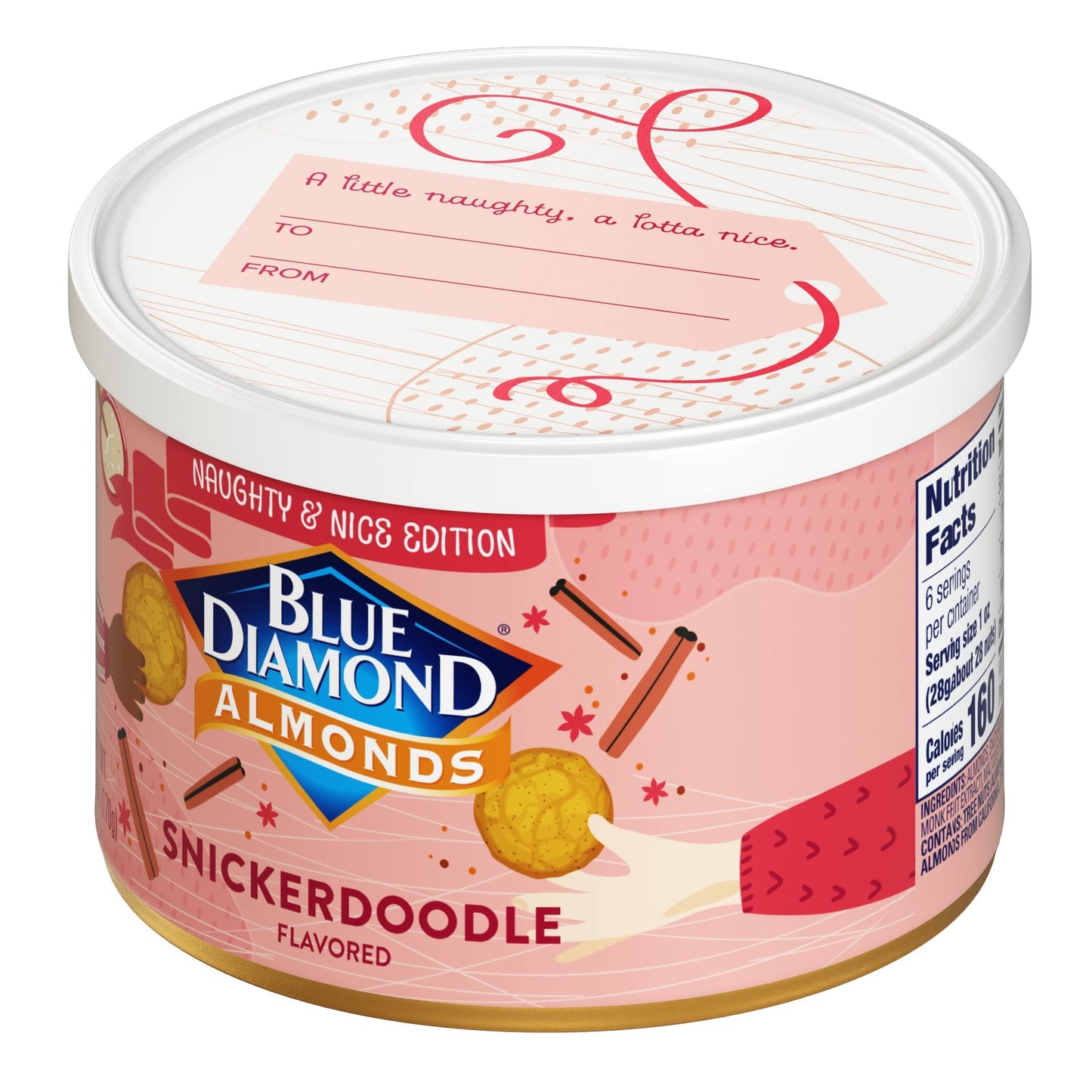 Blue Diamond Almonds Snickerdoodle Holiday Snack Nuts 6 oz Resealable can