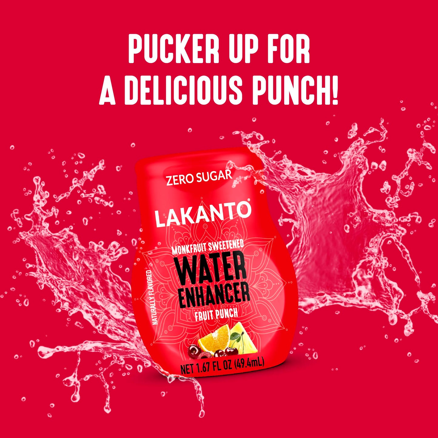 Lakanto Sugar Free Water Enhancer - Sweetened With Monk Fruit Sweetener And Erythritol, On The Go Liquid H2O Hydration, Zero Sugar, Naturally Flavored - Fruit Punch (1.67 Fl Oz - Pack Of 1)