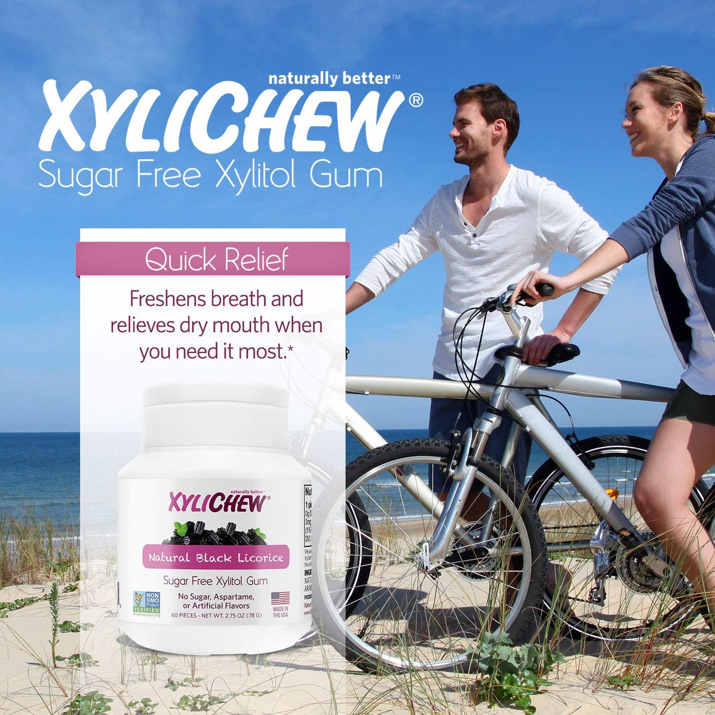 Xylichew - Naturally Better Sugar-Free Chewing Gum, Licorice - 60 Pieces