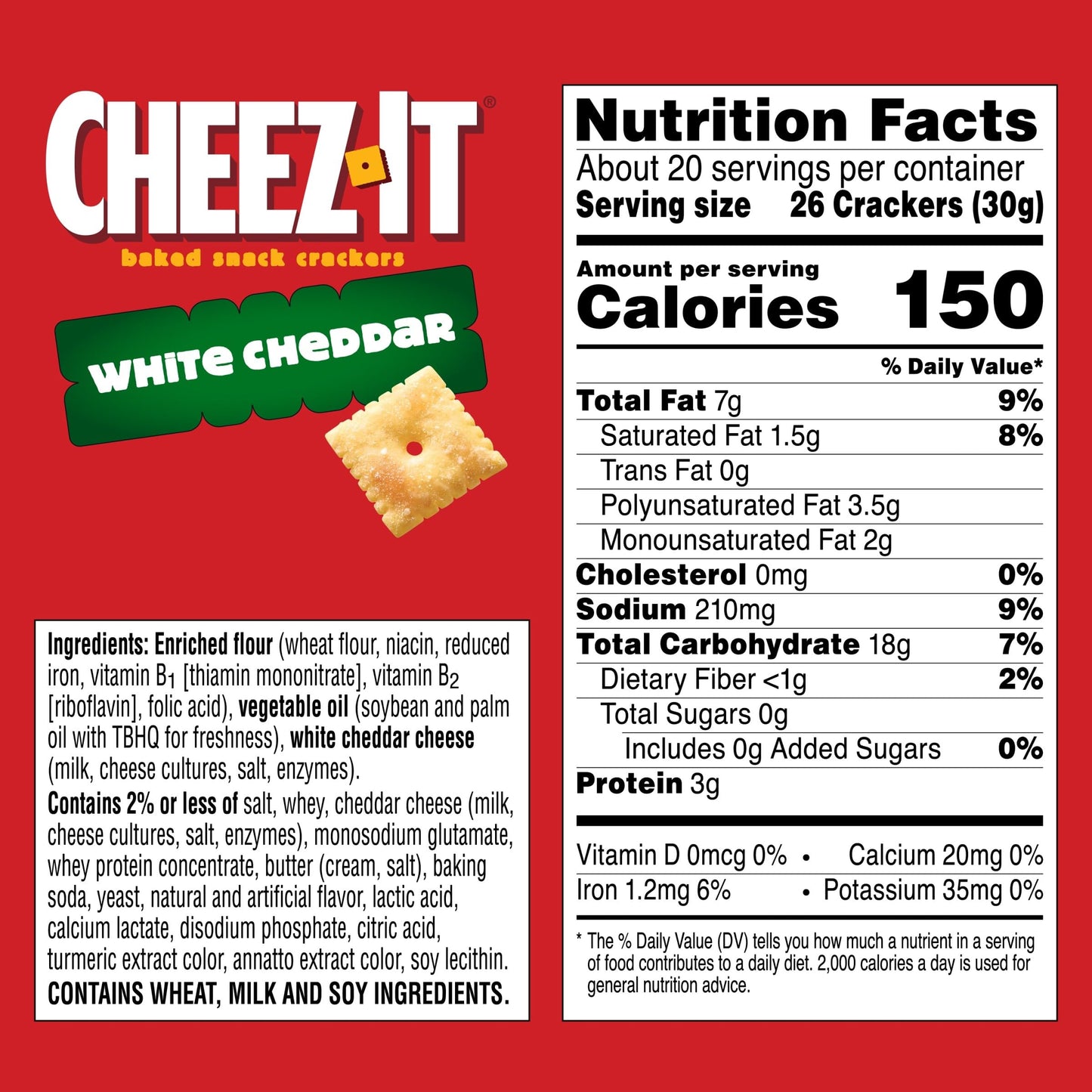 Cheez-It Cheese Crackers, Baked Snack Crackers, Lunch Snacks, Family Size, White Cheddar, 21oz Box (1 Box)