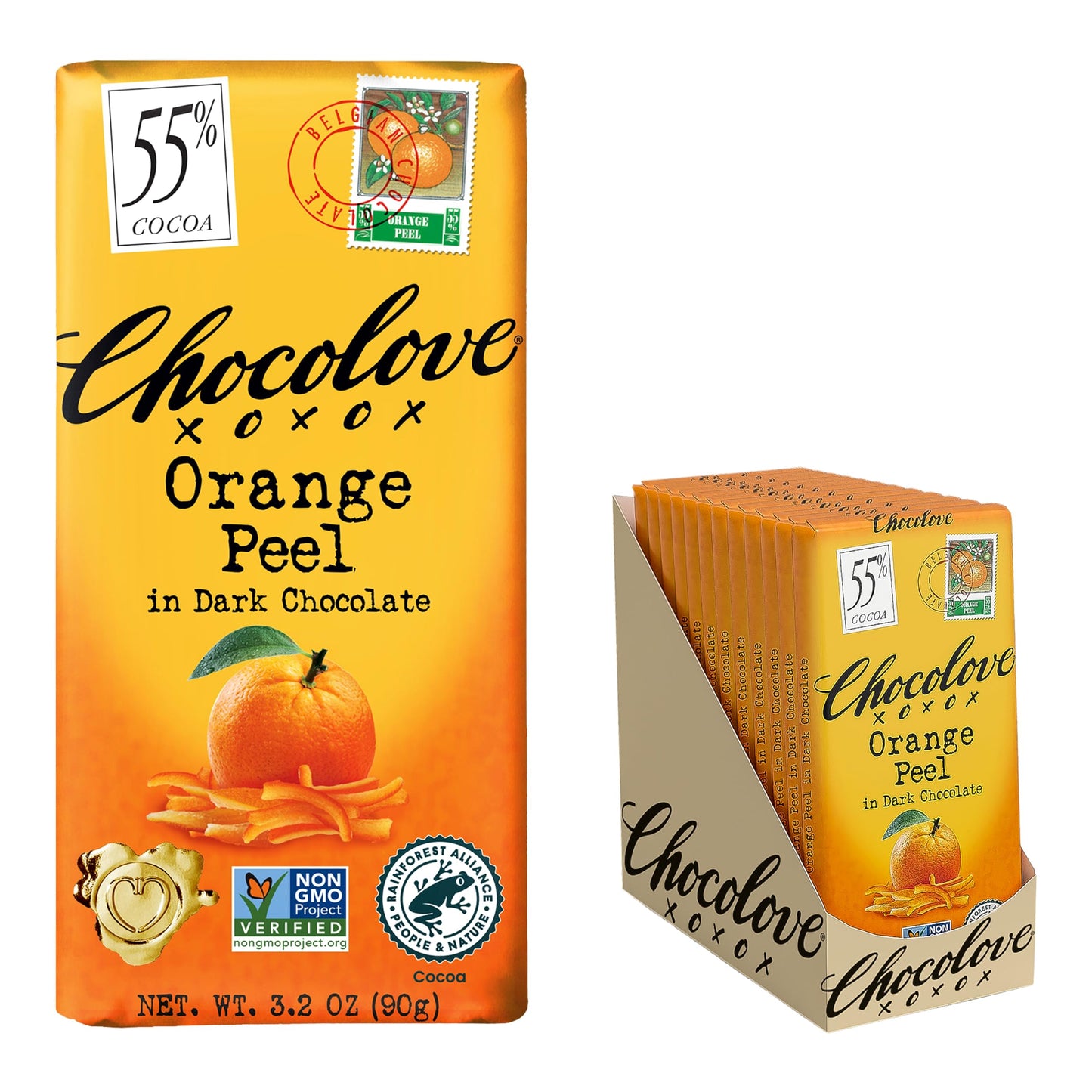Chocolove Orange Peel Dark Chocolate Bars | 55% Cocoa | Tangy Orange Peel Bits | Smooth & Sweet | Premium Belgian Dark Chocolate
