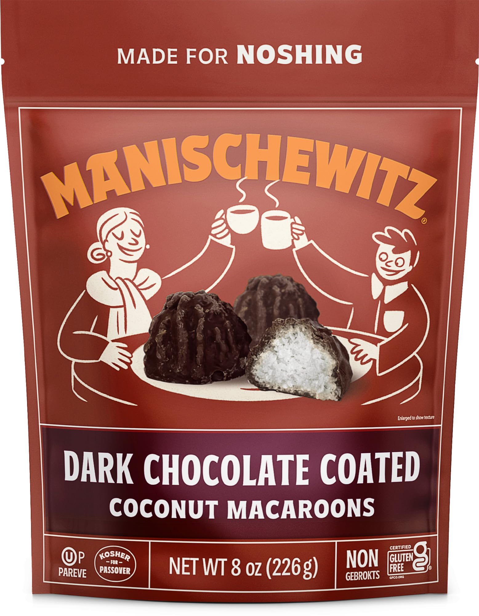 Manischewitz Dark Chocolate Coated Coconut Macaroons 8oz | Resealable Bag | Dairy Free, Gluten Free | Chcolate Macaroons Coated 