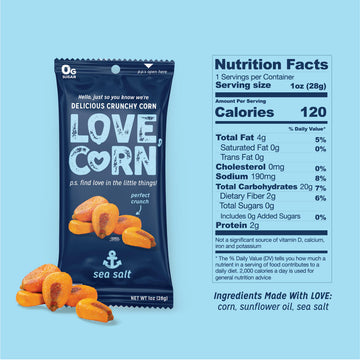 LOVE CORN Sea Salt 1oz x 12 Bags - Delicious Crunchy Corn - Healthy Family Snacks - Gluten Free, Kosher, NON-GMO - Alternative f