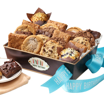 Happy Birthday Gift Basket Filled With Indiviually Wrapped Fresh Brownies And Cookies Assorted Toppings And Flavors Perfect For Her Him Friends Associates