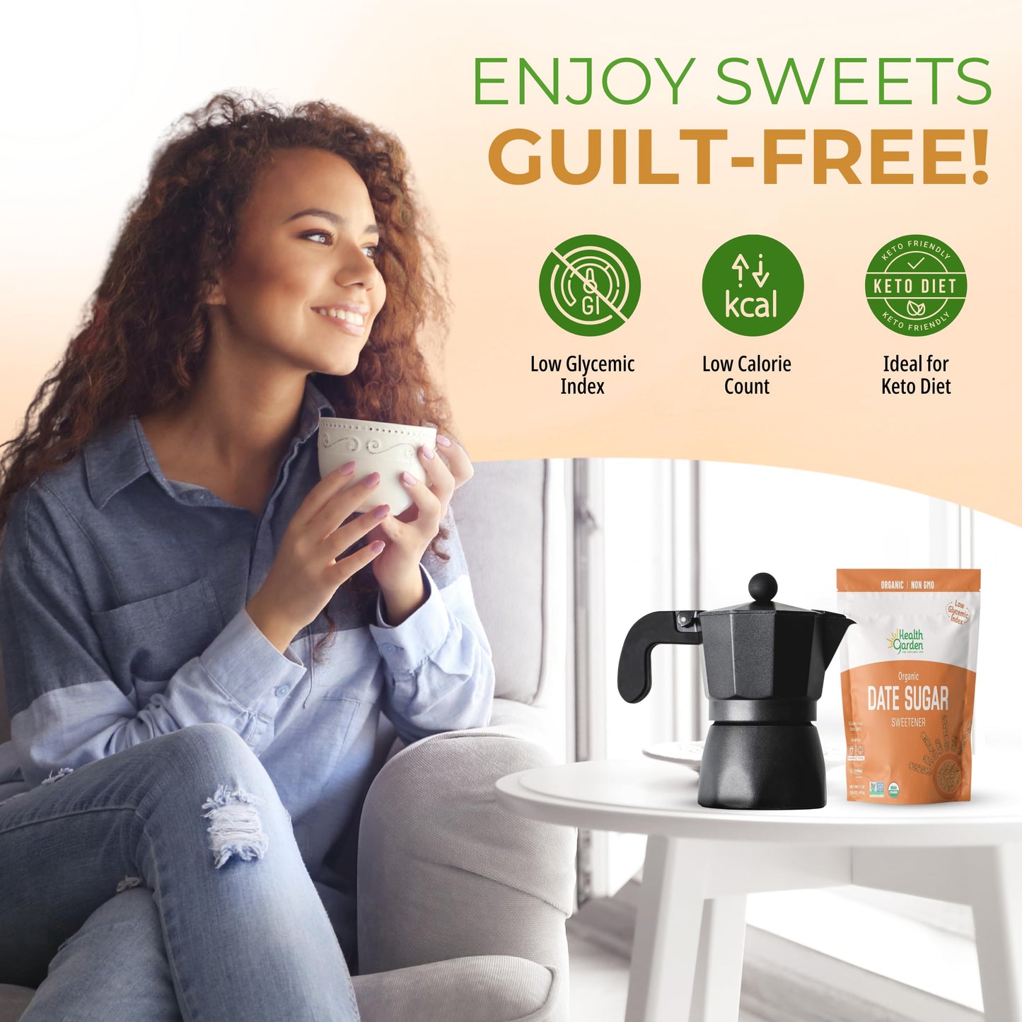 Health Garden Date Sugar (16 Oz), Organic Date Sugar Sweetener, All-Natural Dried Ground Dates, Rich In Vitamins And Minerals, No Gluten, Non-Gmo, Low Glycemic Sugar Substitute (1 Lb Pack Of 2)