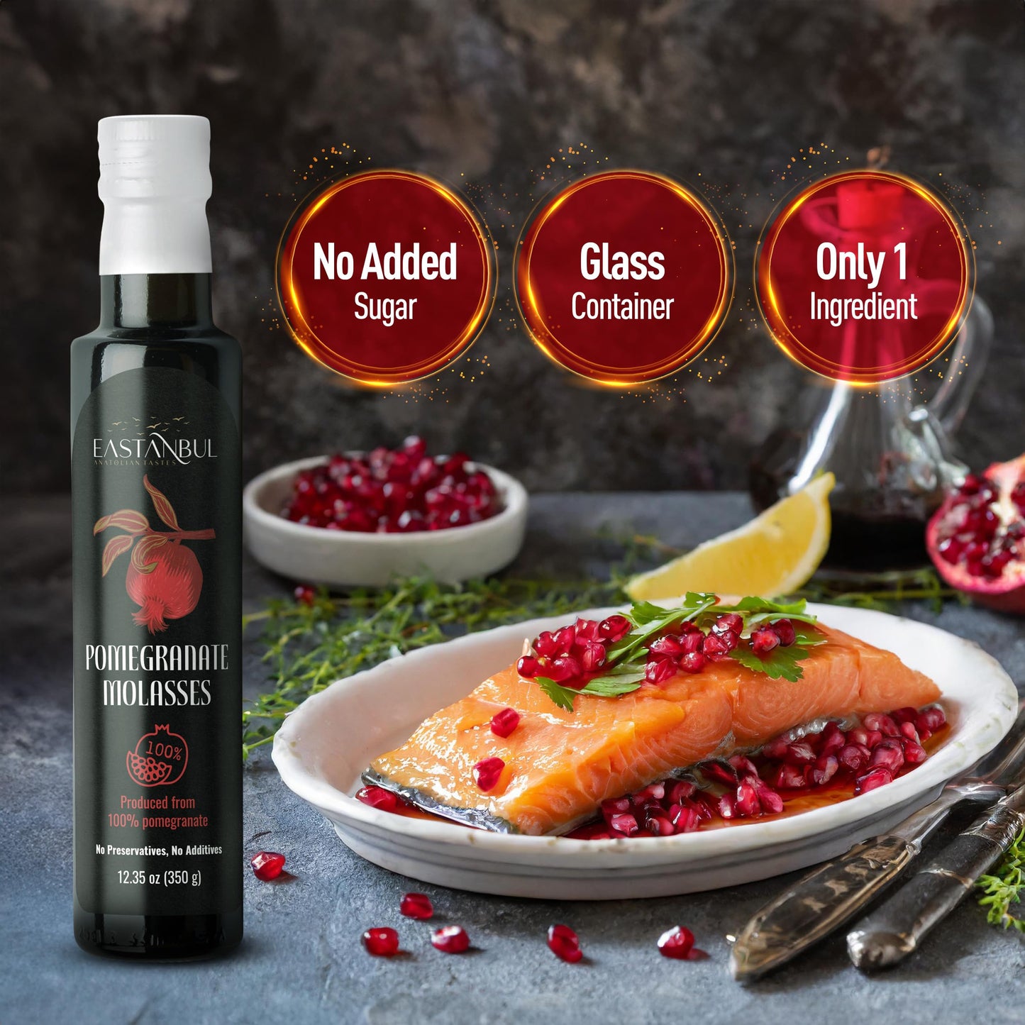 Eastanbul Pomegranate Molasses, 12.35Oz, No Added Sugar, Mediterranean Pomegranate Syrup, Nar Eksisi Sweet And Sour Sauce, 100%