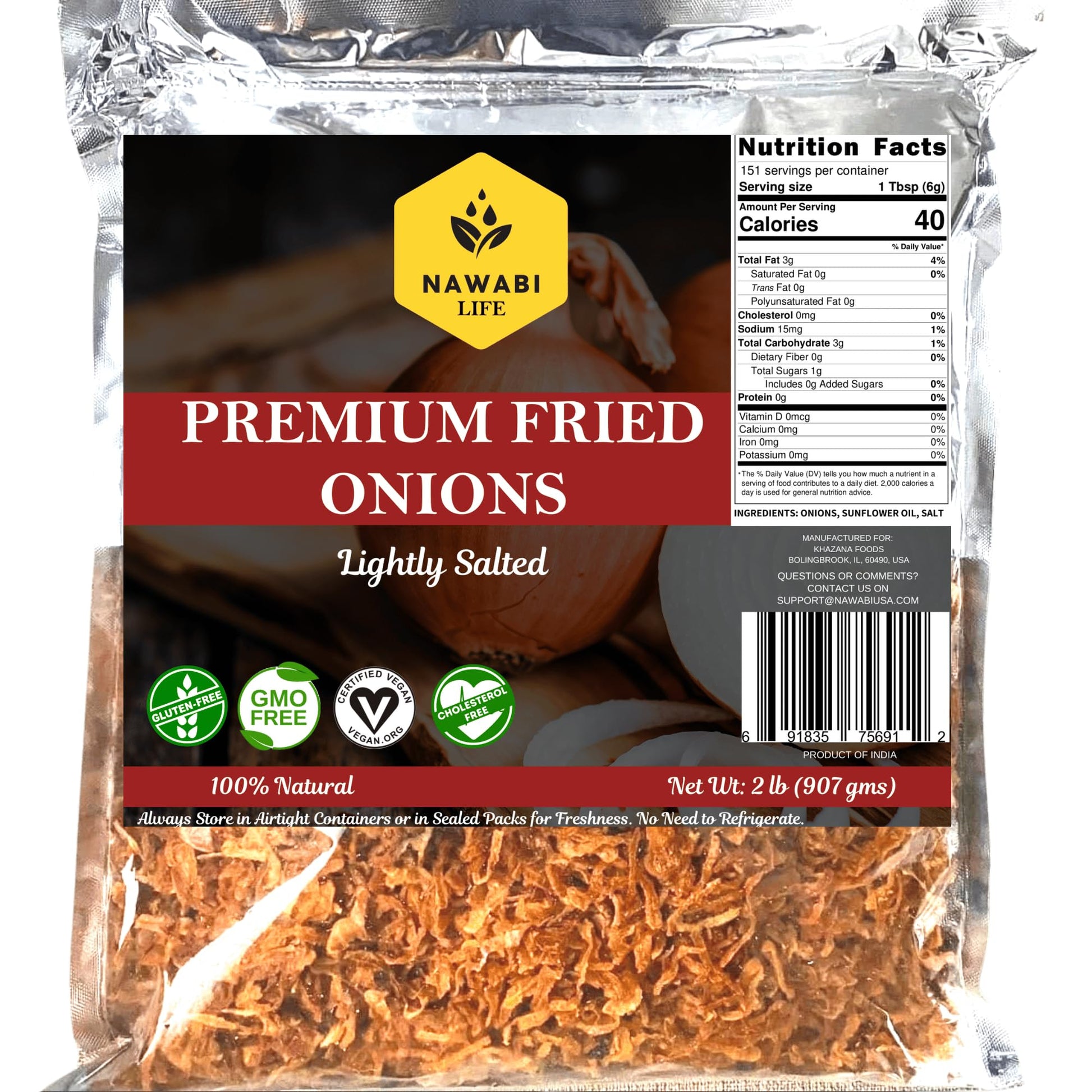 Crispy Fried Onions (Lightly Salted) | 100% Natural (Non-GMO) | Gluten Free | KETO Friendly | Low Carb | Resealable Bag | 32 oz 