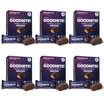 GOODNITE! Sleep Chocolate Protein Bars Value Pack - 6 Dark Chocolate Cartons (36 Bars) with 10mg Melatonin & L-Theanine, Vegan, 