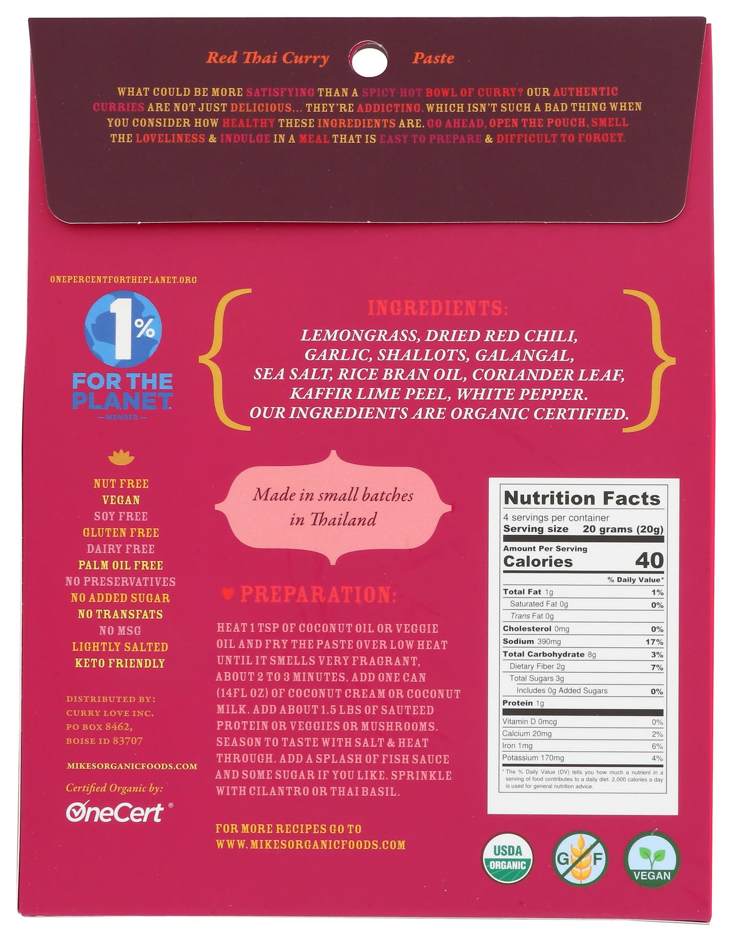 Mike'S Organic Curry Love Organic Red Thai Curry Paste, 2.8 Oz
