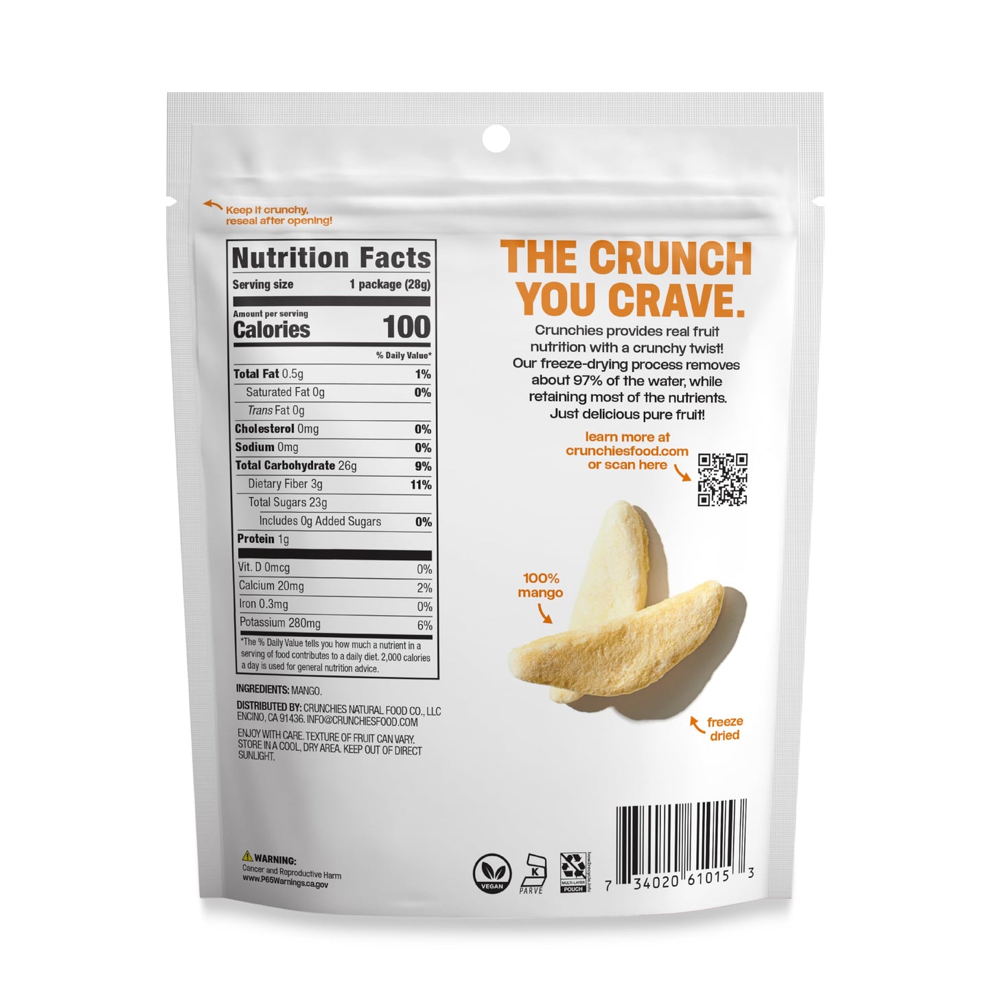 Crunchies Freeze-Dried Fruits Snack Packs, 100% Natural, Non-GMO, Kosher, Pack of 6 (Mango)