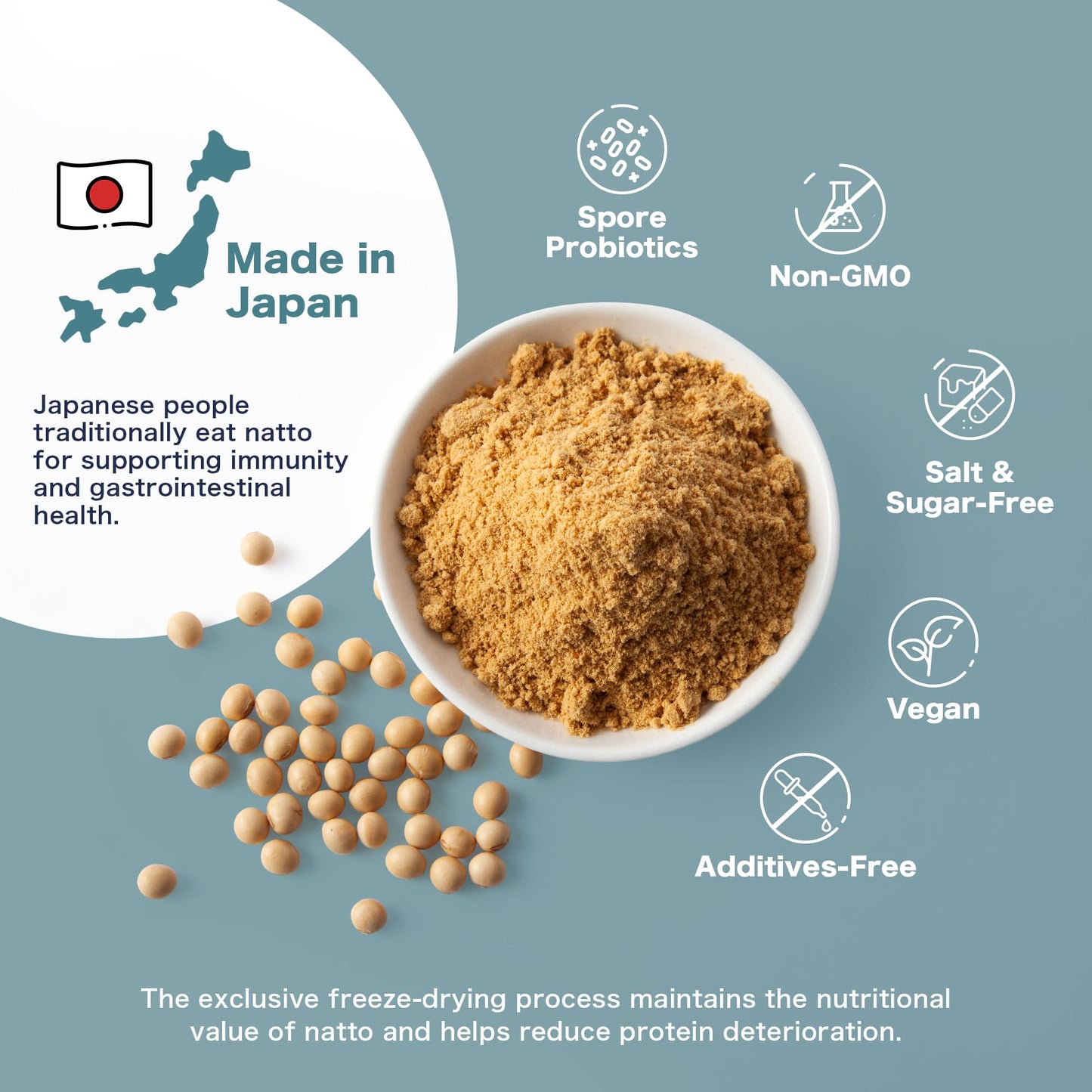 Sonomono 10G More - Natto Powder Fermented Soybean Powder For Gut Health, Mild Flavor, Natural Freeze-Dried Japanese, High In Pr