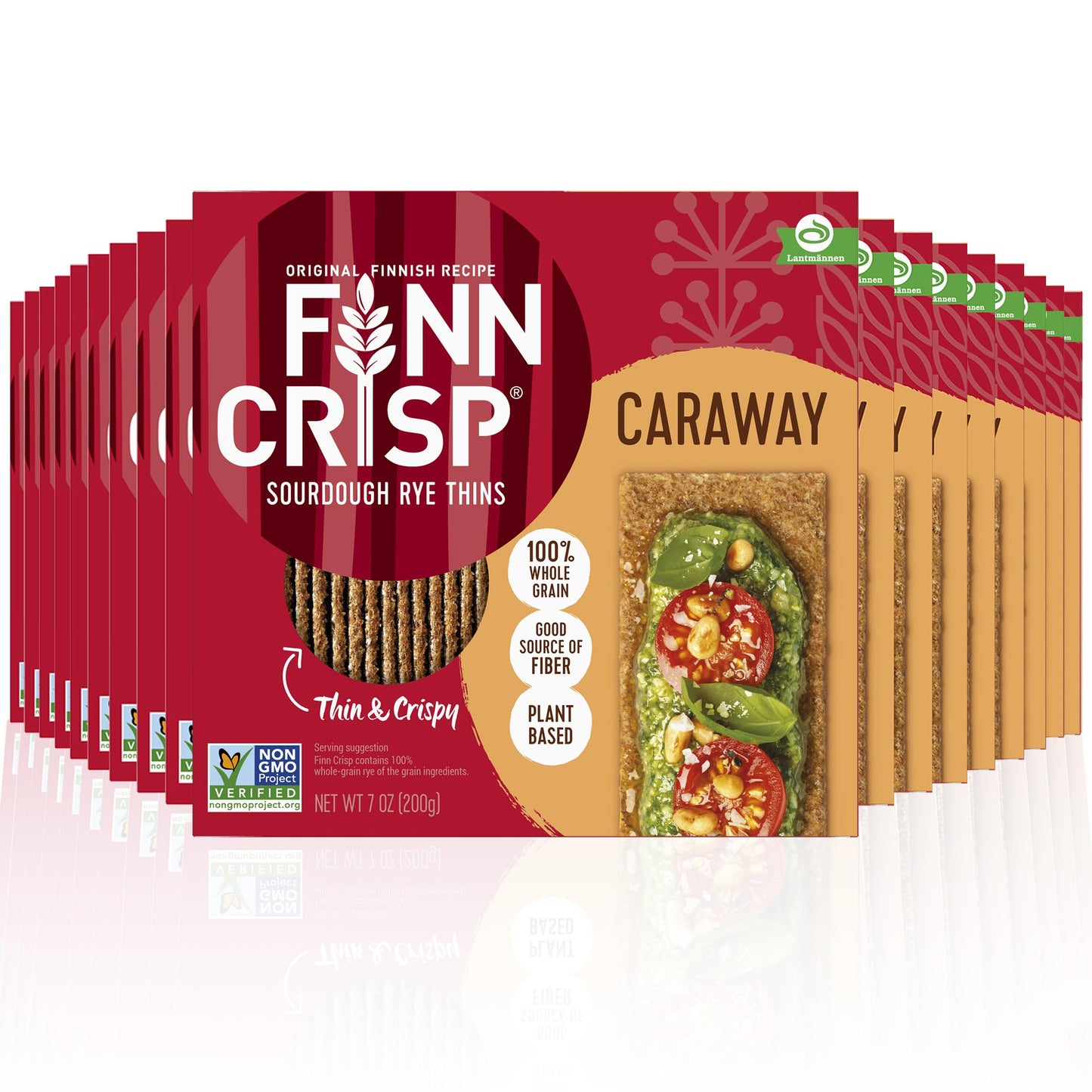 Finn Crisps Rye Crispbread with Caraway 7oz, 18 Pack Bulk Order | Thin, Crispy Rye Flatbreads| Authentic Finnish Sourdough | Car
