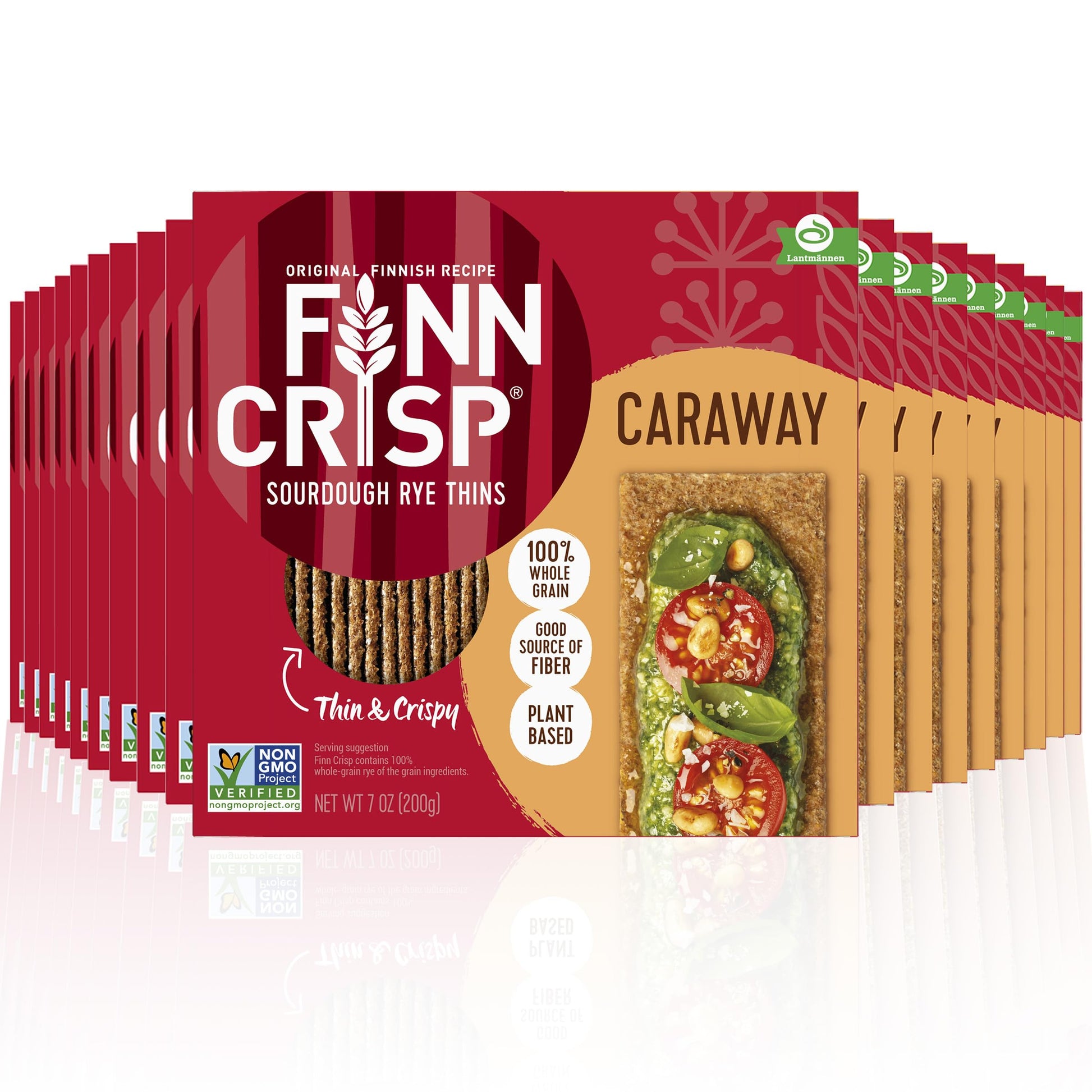 Finn Crisps Rye Crispbread with Caraway 7oz, 18 Pack Bulk Order | Thin, Crispy Rye Flatbreads| Authentic Finnish Sourdough | Car