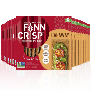 Finn Crisps Rye Crispbread with Caraway 7oz, 18 Pack Bulk Order | Thin, Crispy Rye Flatbreads| Authentic Finnish Sourdough | Car
