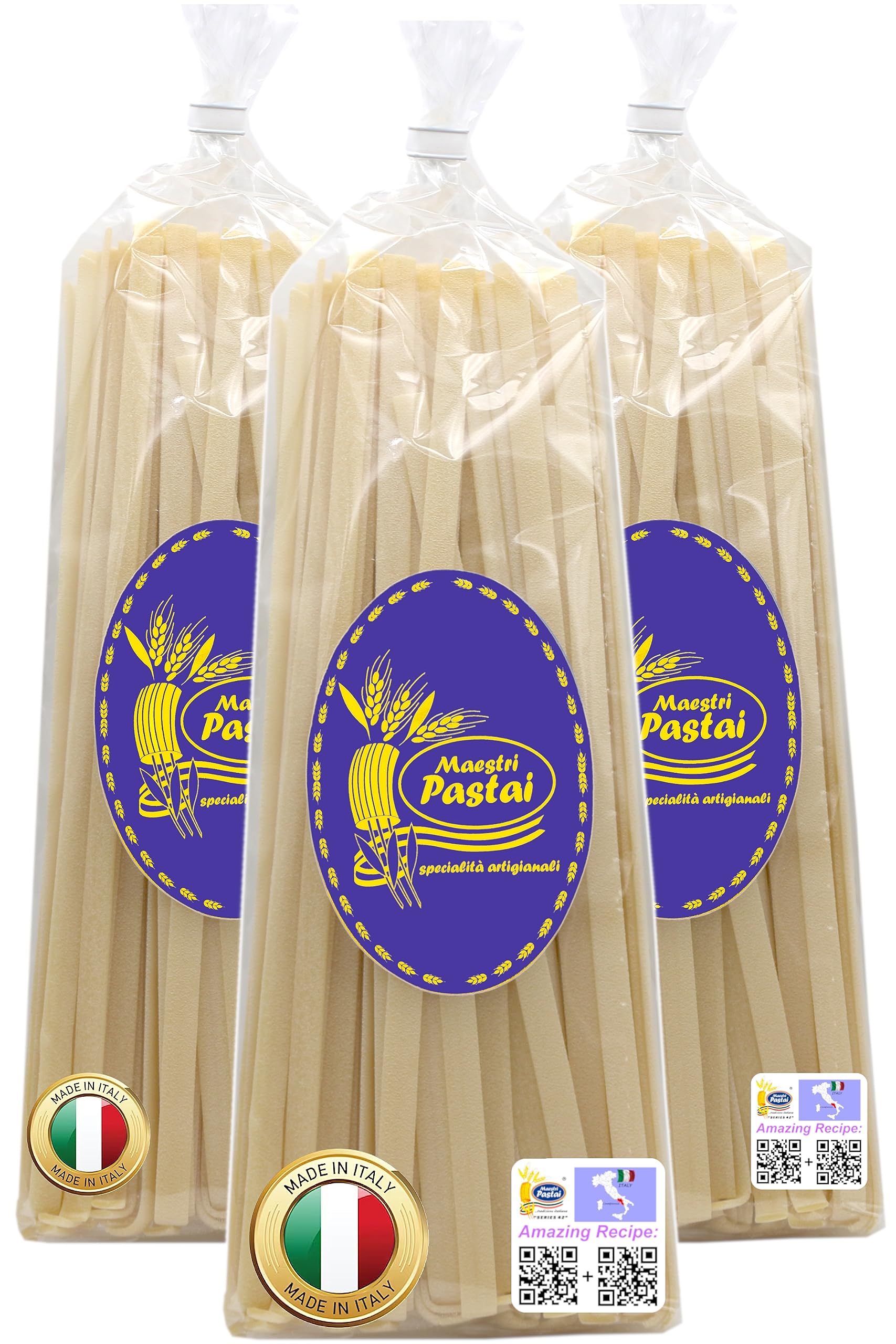 Maestri Pastai, Gourmet Tagliatelle Italian Pasta (Italian Ribbon Pasta), (Pack of 3), Special ''Series 42'', Premium Quality Im