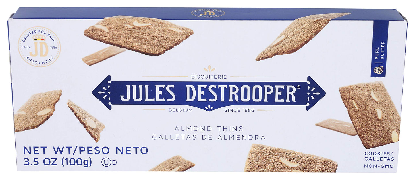 Jules Destrooper Almond Thins - Caramelized Butter Biscuits, Kosher Dairy, Authentic Made In Belgium - 3.5oz