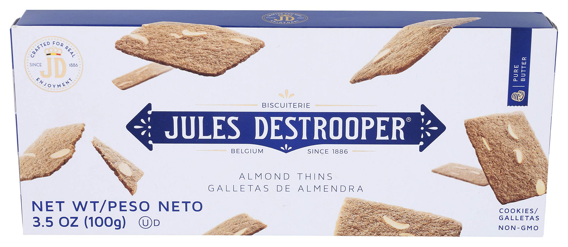 Jules Destrooper Almond Thins - Caramelized Almond Cookies  Certified Kosher Dairy  Non-Gmo  Authentic Biscuits Made In Belgium - 3.5 Oz  Pack Of 12