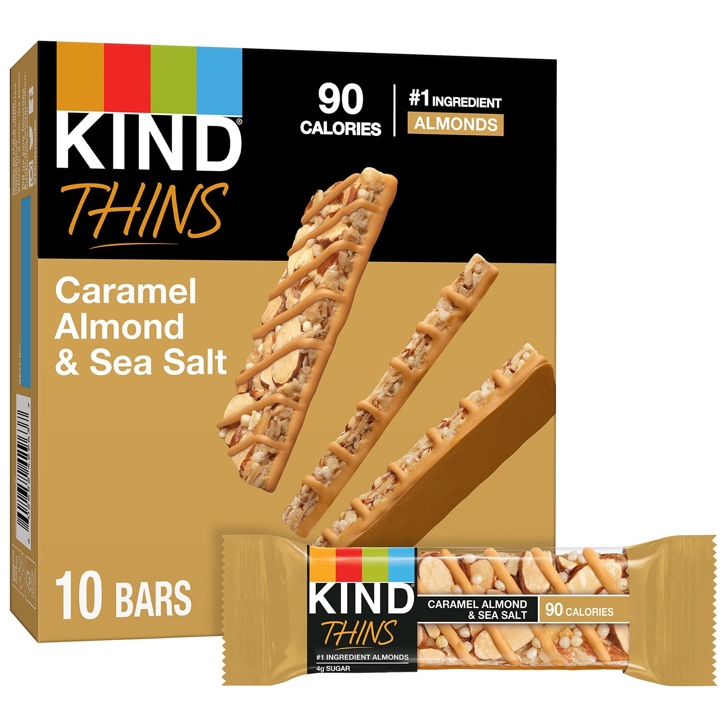 KIND THINS Caramel Almond & Sea Salt Bars  0.74 Ounce  Gluten Free  4g Sugar  10 Count (Pack of 6)