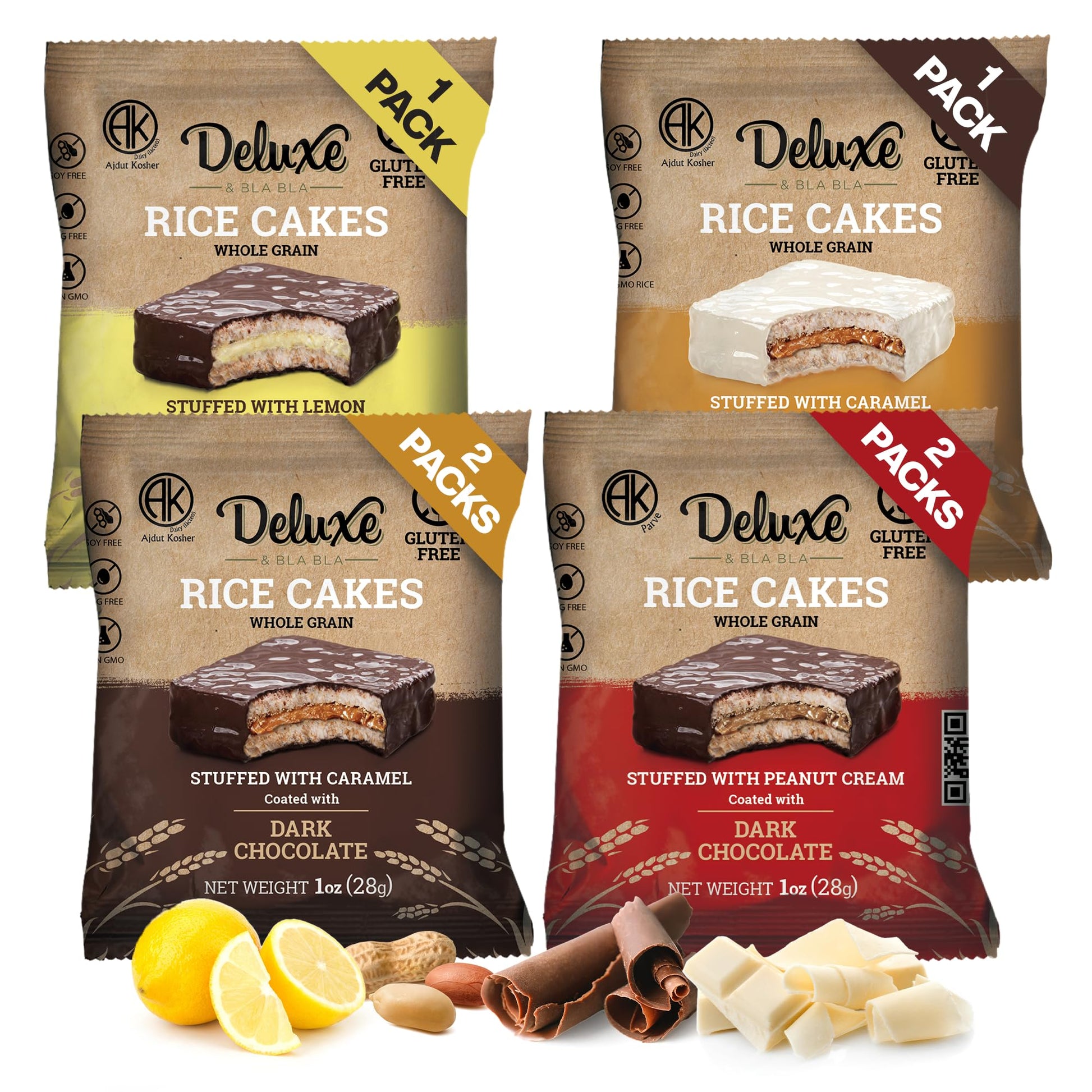 Deluxe & Bla Bla Stuffed Rice Cakes - Whole Grain Chocolate Rice Cake,Gluten Free,Low Calorie,(Alfajor) Kosher Certified - mix f