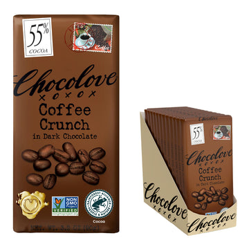 Chocolove Coffee Crunch Dark Chocolate Bars | 55% Cocoa | Crunchy Coffee Bean Bits | Smooth & Sweet | Premium Belgian Dark Choco