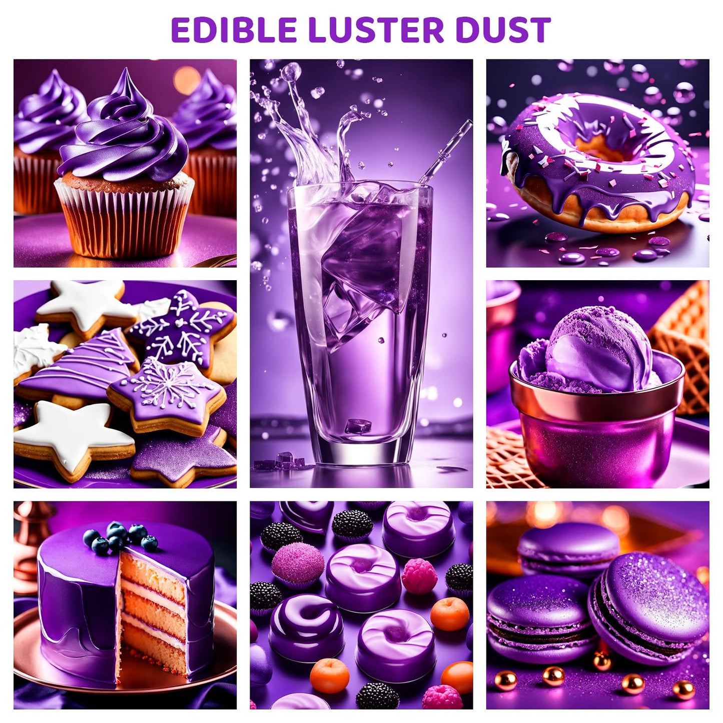 Cherrysea Luster Dust Edible Shimmer Powder, 15g, Food Coloring for Cakes and Cocktails, 6-Purple