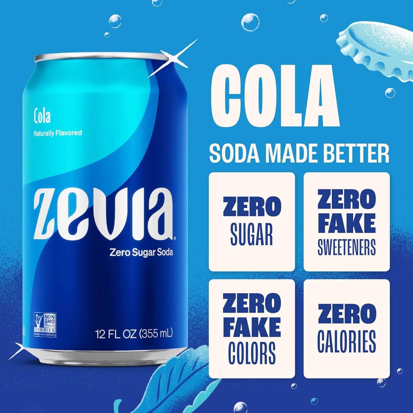 Zevia Zero Sugar Soda, Cola, 12 Ounce Cans (Pack of 12)