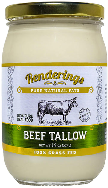 Renderings Beef Tallow, 100% Grass-Fed & Finished, Cooking, Baking and Frying, 14 oz jar