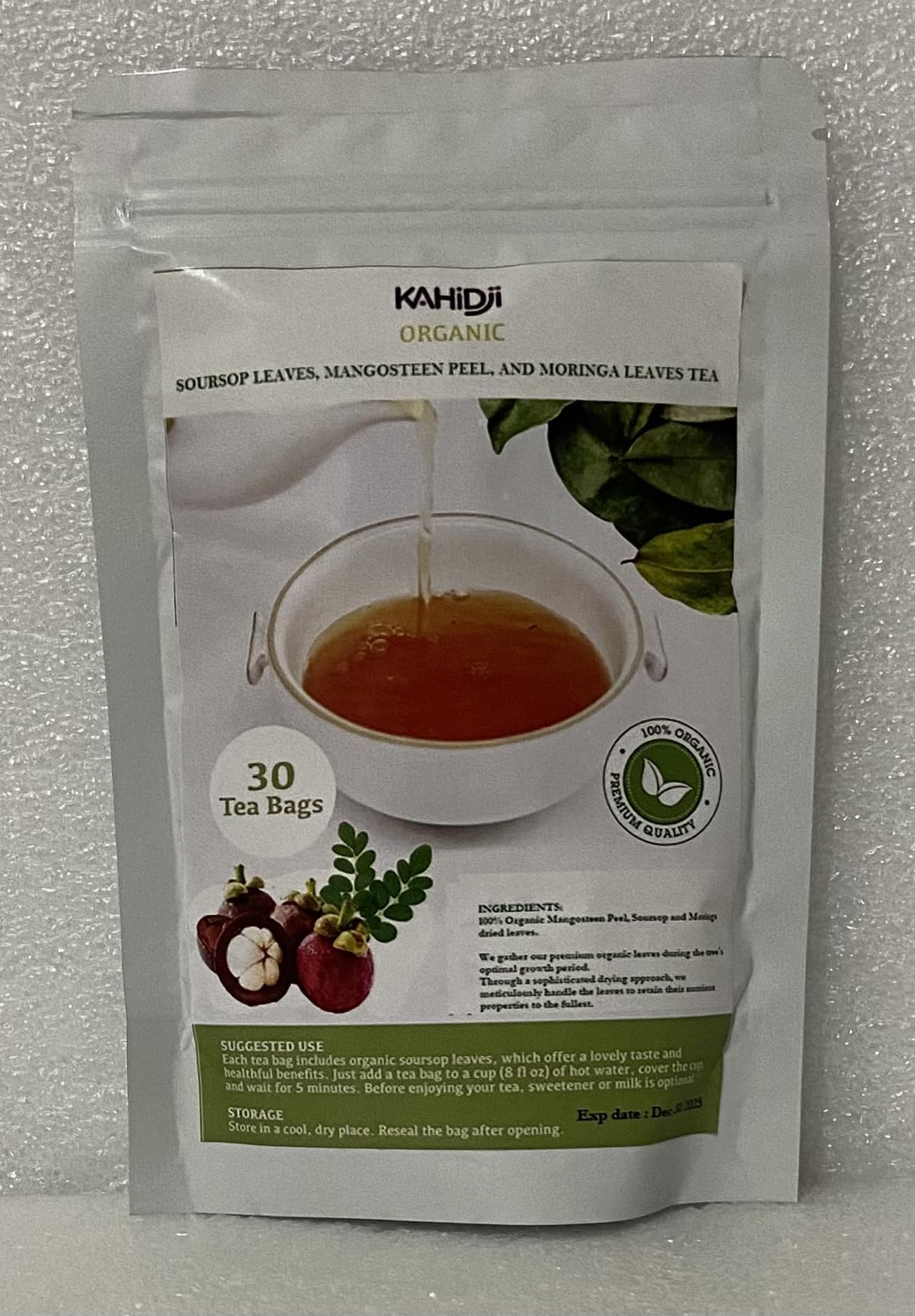 Organic Soursop Leaves, Moringa Leaves & Mangosteen Peel Tea 30 Bags By Kahidji