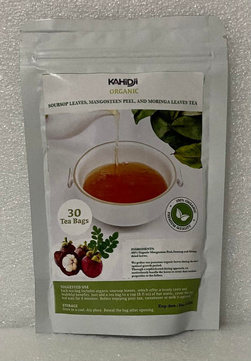 Organic Soursop Leaves, Moringa Leaves & Mangosteen Peel Tea 30 Bags By Kahidji