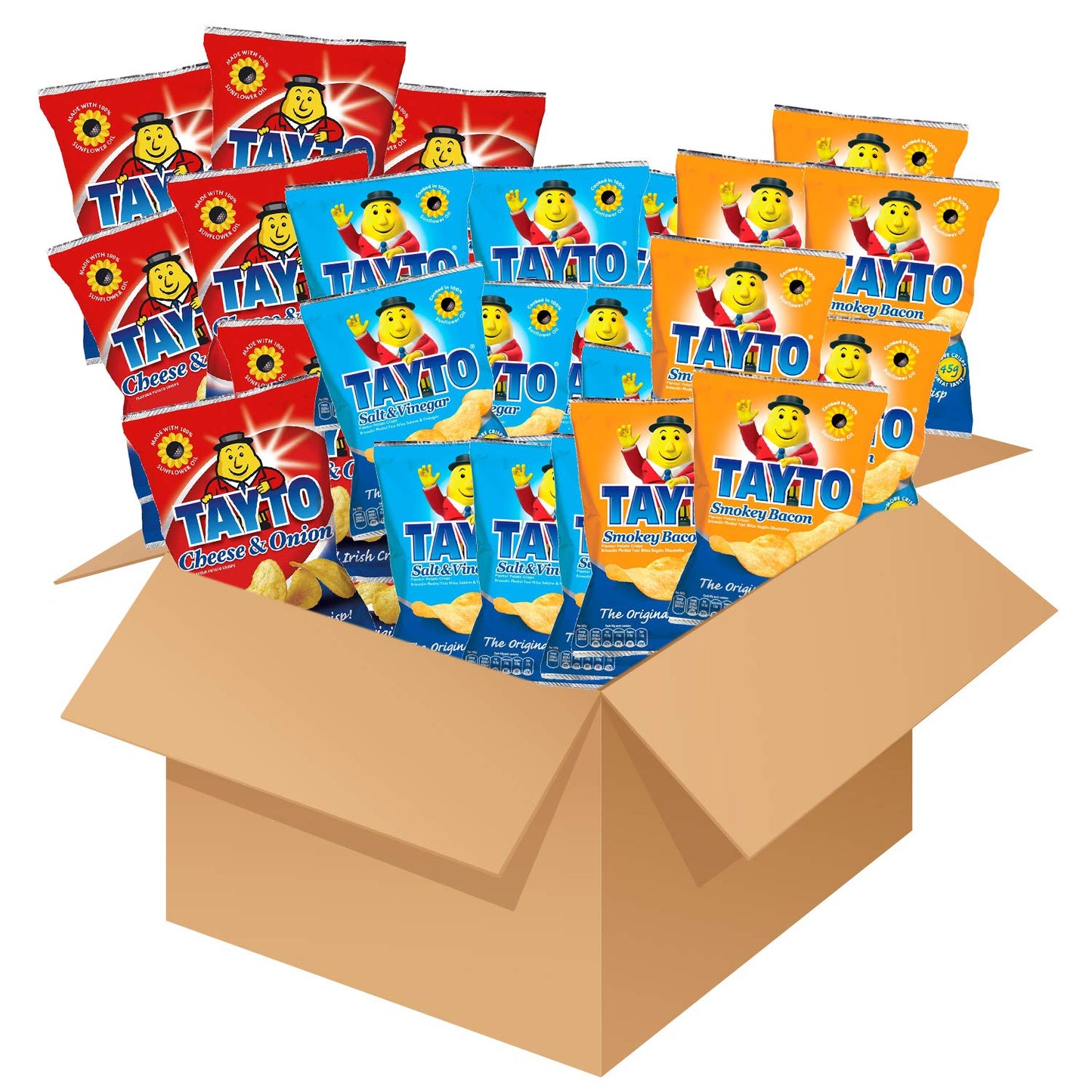 Tayto Variety Pack 10x Cheese & Onion 10x Salt & Vinegar 10x Smokey Bacon 35g Gift Box Potato Crisps Chips ( Irish Online Superm