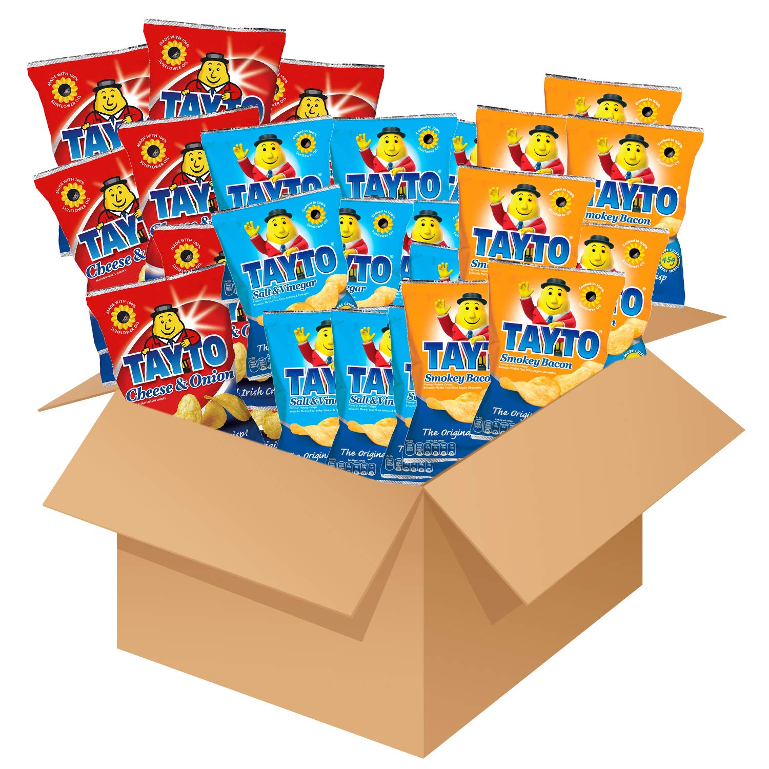 Tayto Variety Pack 10x Cheese & Onion 10x Salt & Vinegar 10x Smokey Bacon 35g Gift Box Potato Crisps Chips ( Irish Online Superm