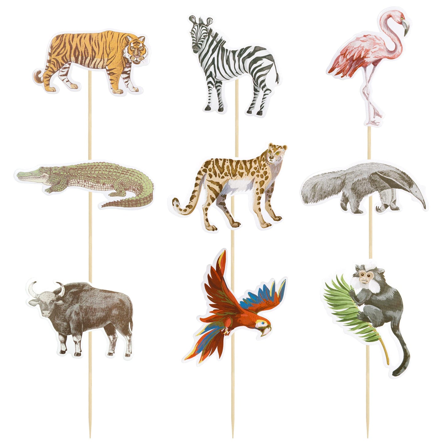 Gyufise 36Pcs Jungle Safari Animal Cupcake Toppers Tiger Zebra Cow Lion Cupcake Pick Decorations For Jungle Theme Baby Shower Bi