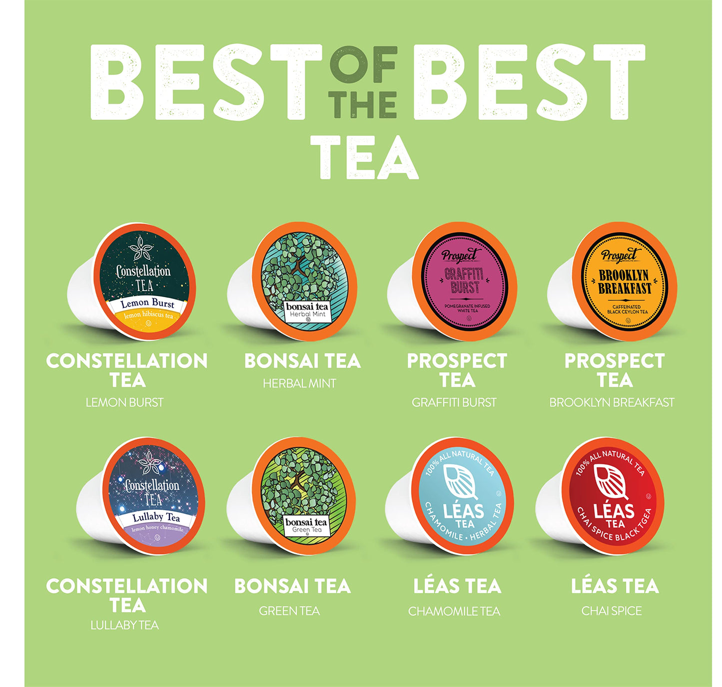 Two Rivers Coffee Tea Pods, Assorted Tea Pack, 40 Count, Compatible with K Cup malt-inspired, 5 Cups of Each Flavor