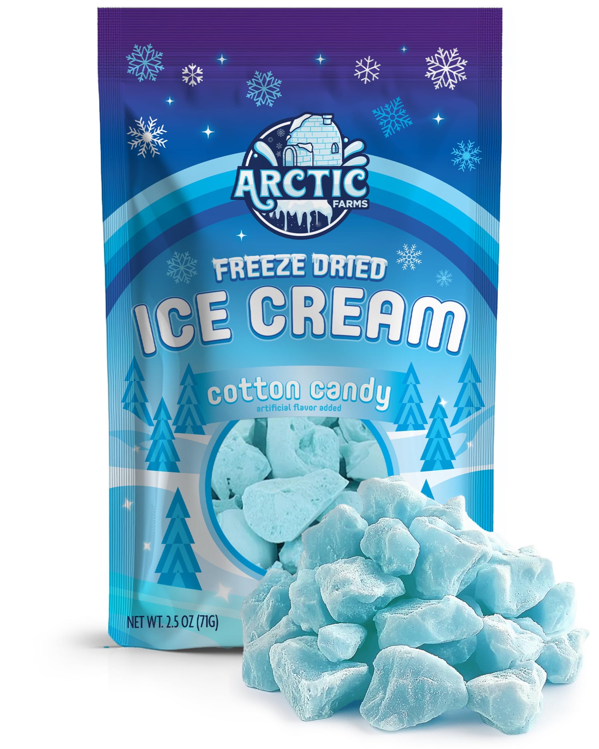 Arctic Farms Freeze Dried Ice Cream Bits Bagged and Boxed - Does Not Melt (Blue Cotton Candy)