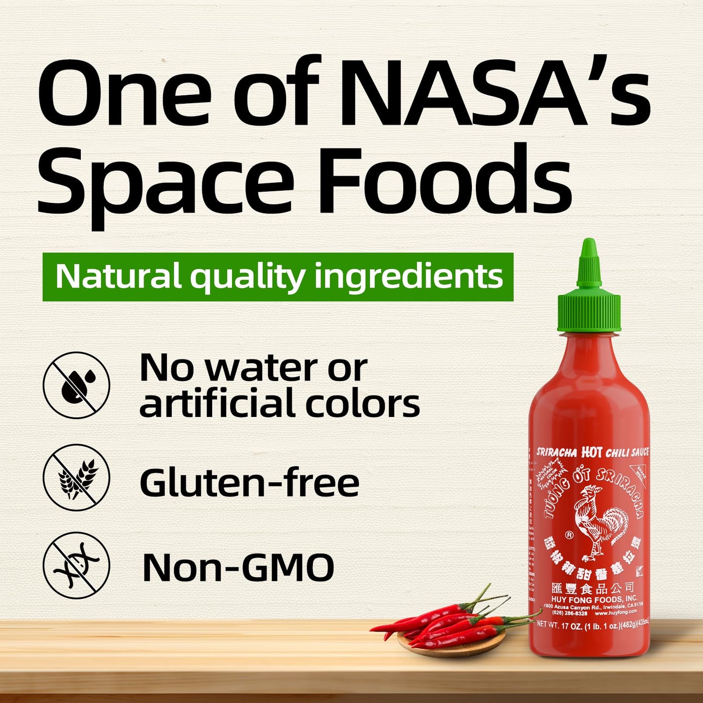 The Original Huy Fong Sriracha, 17 Oz Rooster Sriracha Chili Sauce, Spicy Flavor Hot Sauce W/Chili Pepper,Pack Of 1