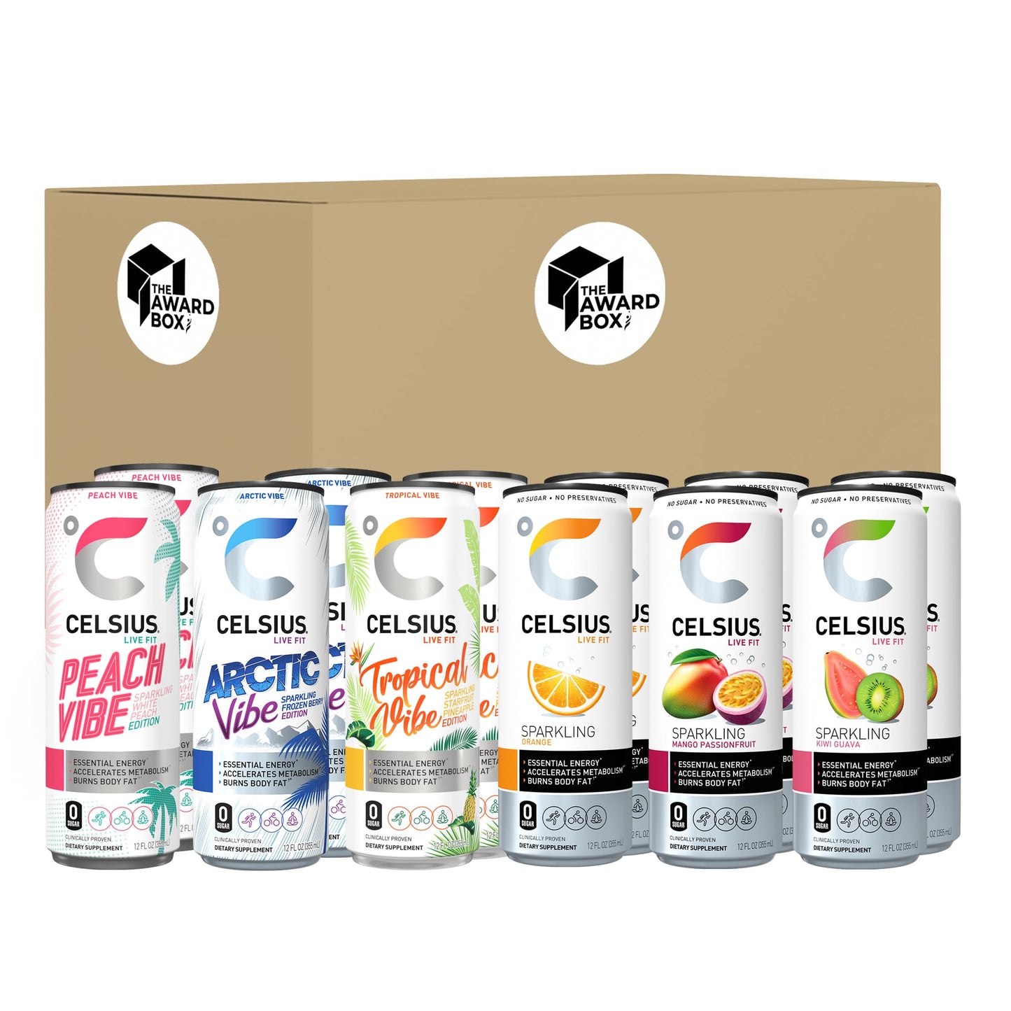 Celsis Sparkling Essential Energy Drink No Sugar or Preservatives 12 fl oz, Slim Cans Assorted Variety 12 Pack, Flavors may Vary