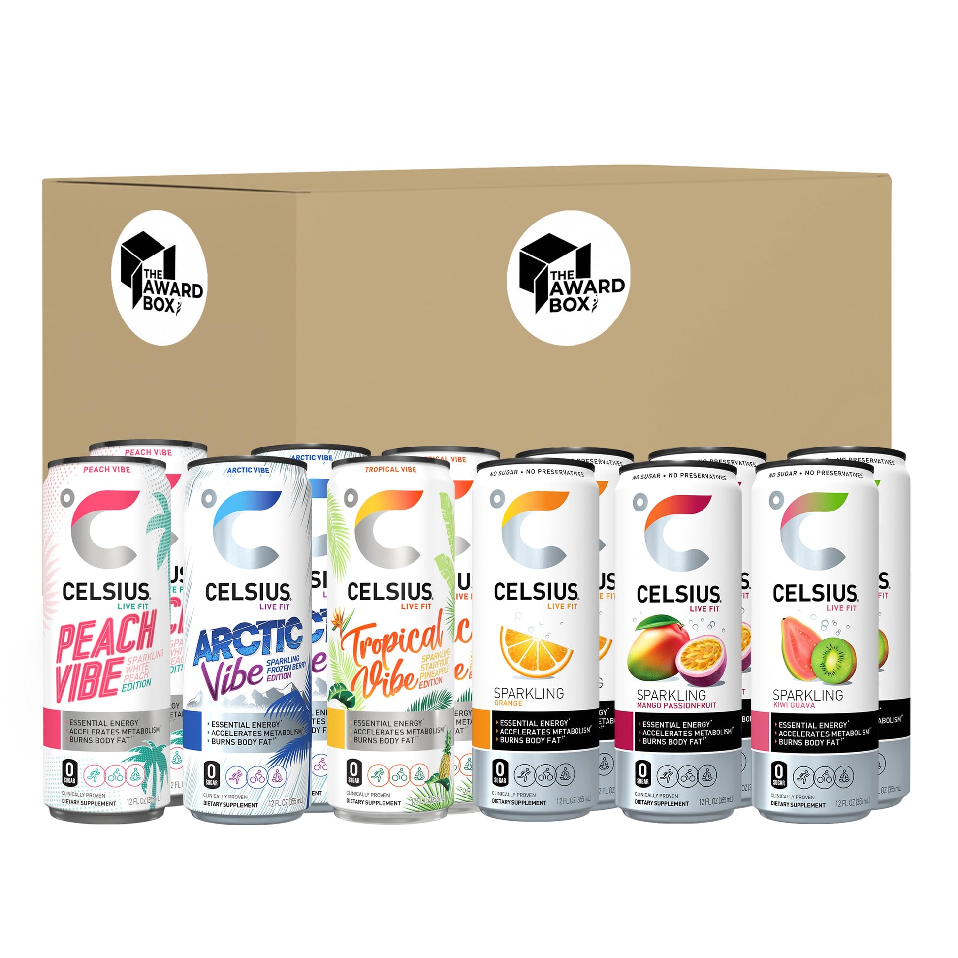 Celsis Sparkling Essential Energy Drink No Sugar or Preservatives 12 fl oz, Slim Cans Assorted Variety 12 Pack, Flavors may Vary